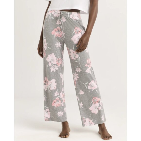 Joyspun Women’s Sleepwear Long Knit Pajama Floral Pants, 29'' Inseam, Size Large - Picture 1 of 4